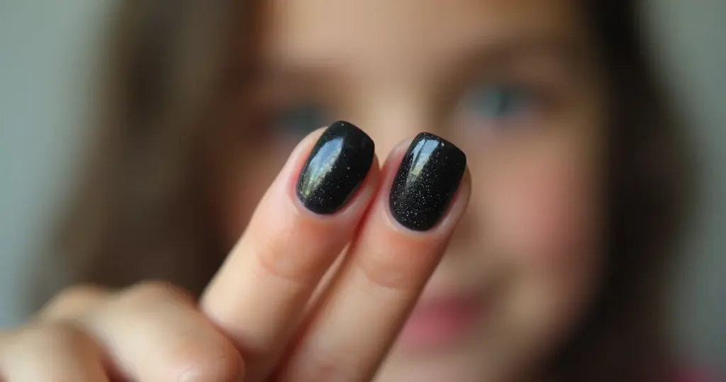 Filha Única Unha Preta Decorada com Glitter: O Segredo Revelado