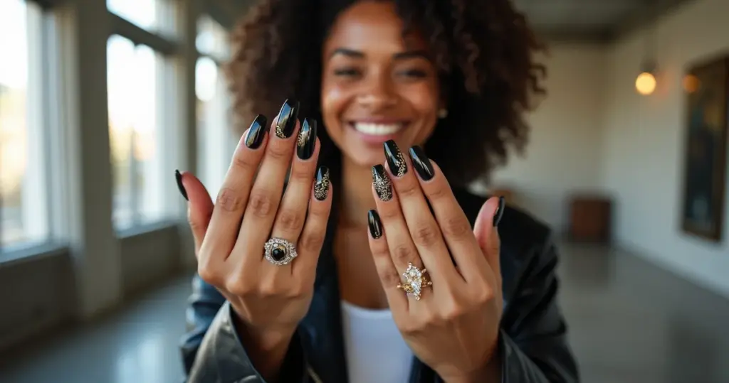 50 Ideias de Unha Bailarina Preta Decorada para Transformar Suas Mãos