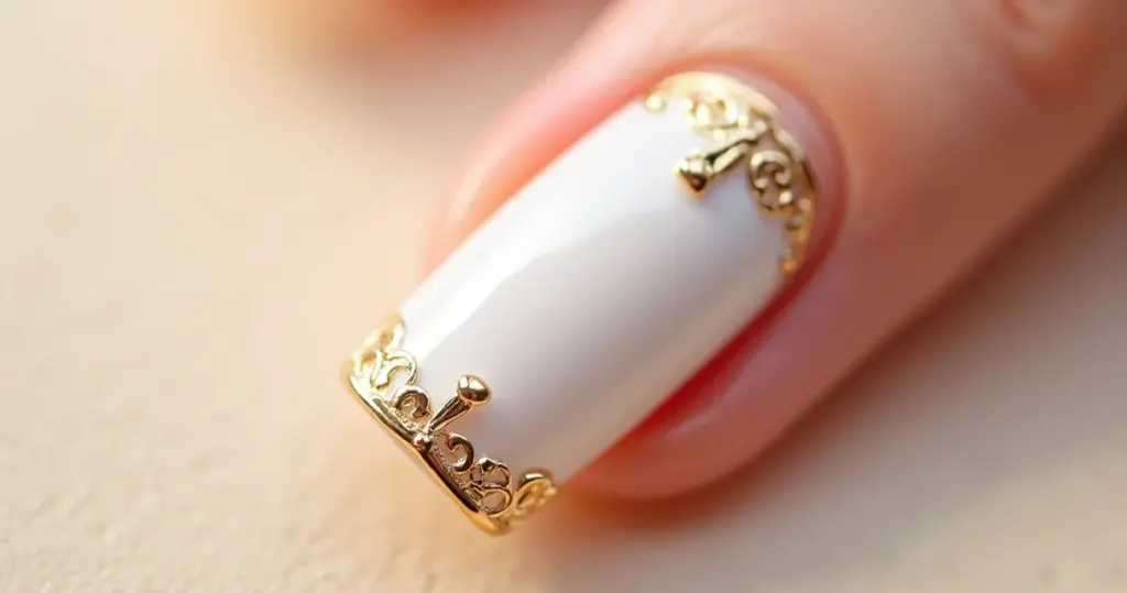 Unha branca com dourado: o luxo que suas mãos merecem! Unha branca com dourado: o luxo que suas mãos merecem!