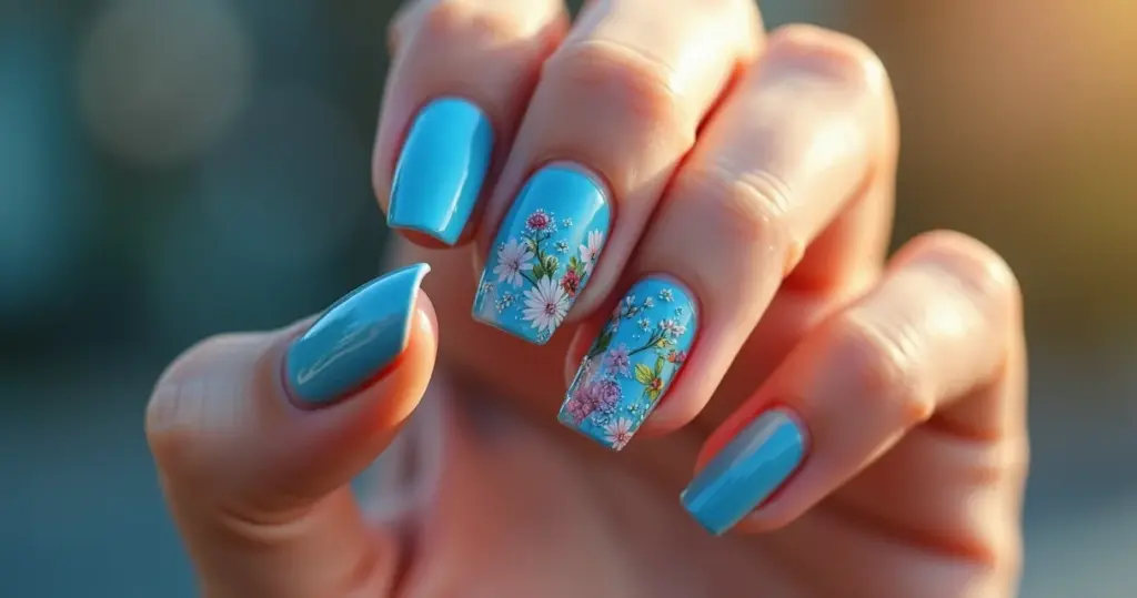 Unha de gel decorada delicada azul: seu guia [Passo a Passo]