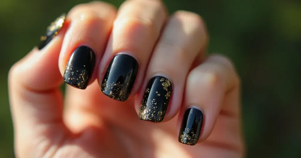 Unha Preta com Glitter Dourado: O Segredo para Brilhar em 2026!