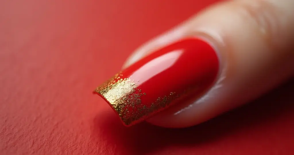 Unha Vermelha com Folha de Ouro: O Luxo que Transformará Seu Look