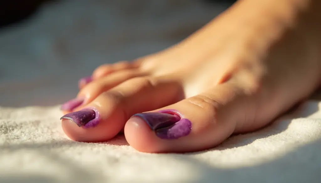 Mancha roxa na unha do dedão do pé sem dor: o que pode ser?