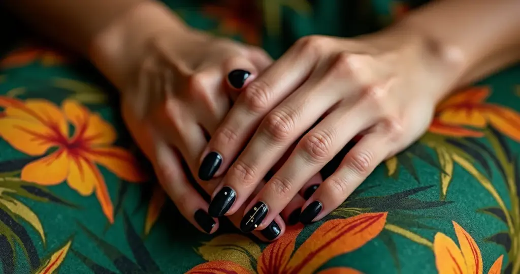 25 Ideias de Unha Almond Decorada Preta que Alongam Seus Dedos