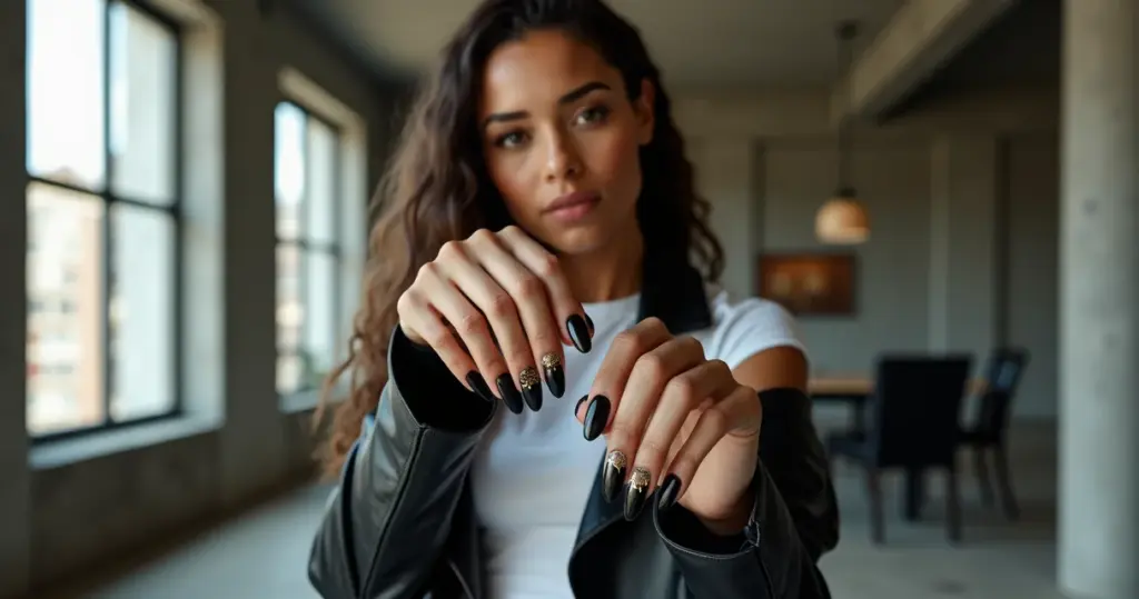 20+ Ideias de Unha Almond Preta Decorada que Vão Transformar Seu Look