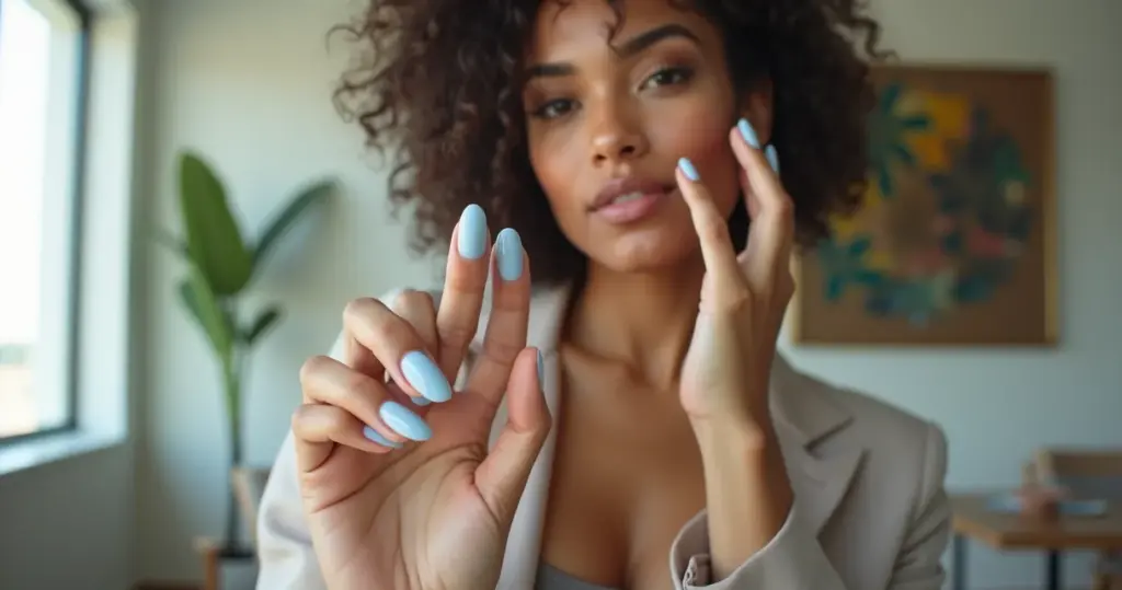 15 Ideias de Unha Amendoada Azul Bebê que Alongam e Duram Mais