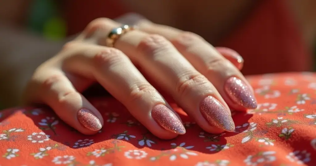 18 Ideias de Unha Amendoada Decorada com Glitter que Duram 3 Semanas