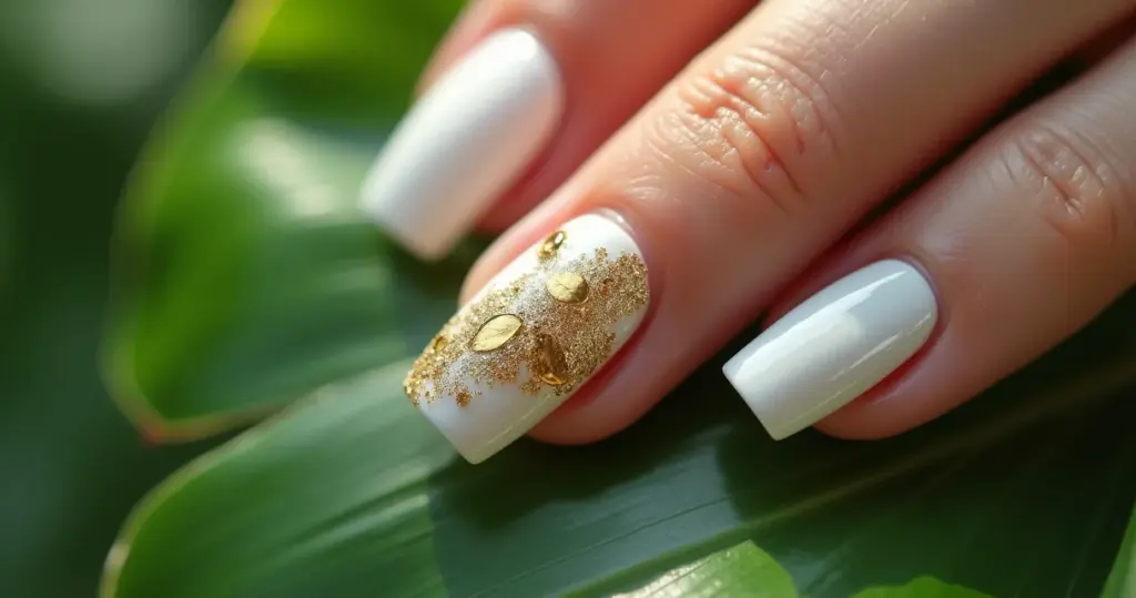 9 Ideias de Unha Branca com Dourado Encapsulada Que Duram 3 Semanas