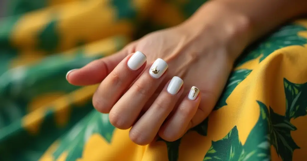 17 Ideias de Unha Branca com Folha de Ouro para Arrasar em 2026