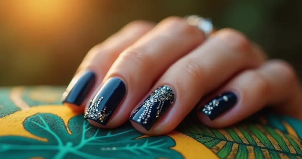 21 Ideias de Unha Decorada Azul Escuro que Vão Elevar Seu Visual