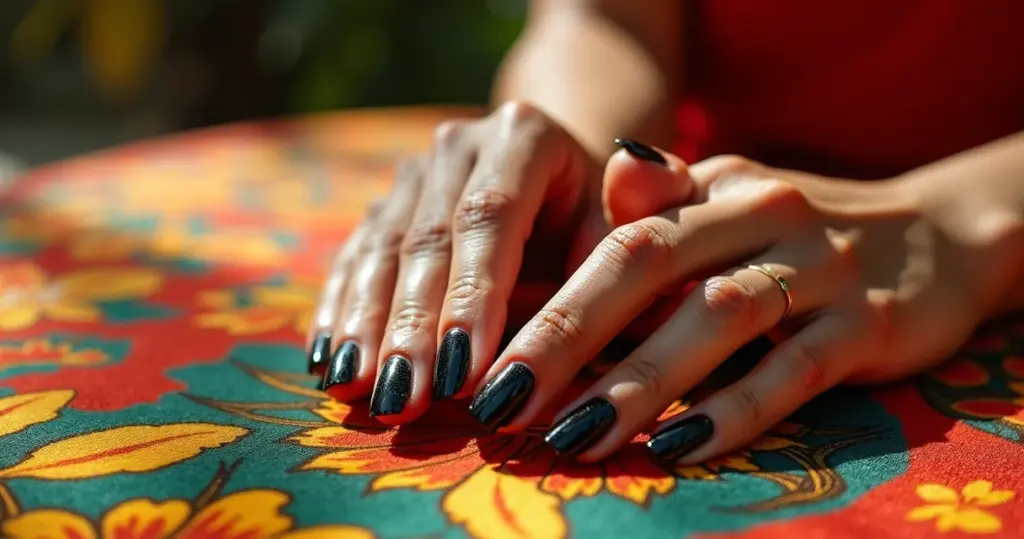 27 Ideias de Unha Preta com Brilho que Transformam Seu Look