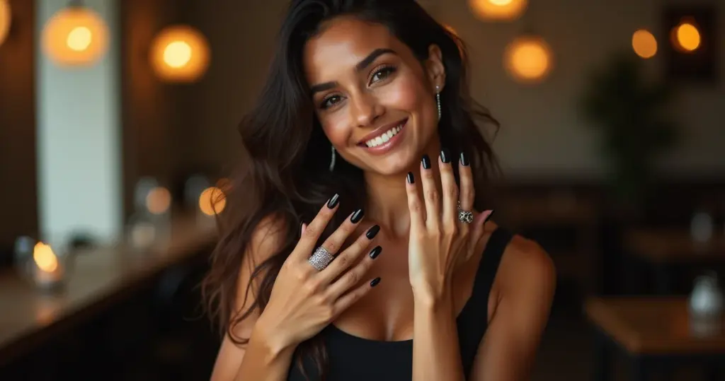 15+ Ideias de Unha Preta com Glitter Prata que Funcionam em Qualquer Evento