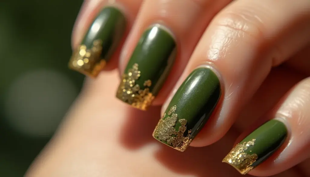 60 Ideias de Unha Verde Oliva com Dourado que São Puro Luxo