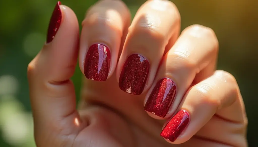 45 Ideias de Unha Vermelha com Brilho que Duram Sem Lascar