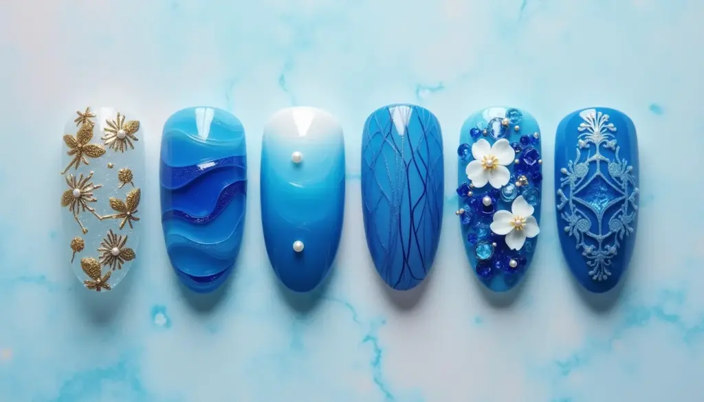 57 Ideias de Decoracao de Unha em Gel Azul Para Sair do Basico em 2026