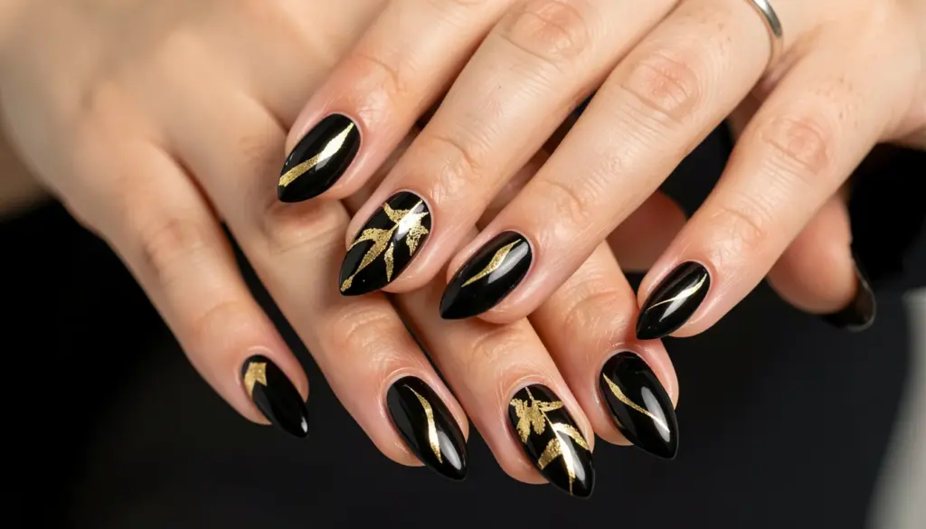 51 Ideias de Dourado Unha de Gel Decorada Preta com Dourado que São Luxo Puro em 2026