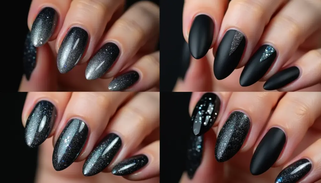 31 Ideias de Unha Almond Preta com Glitter Para Arrasar em 2026