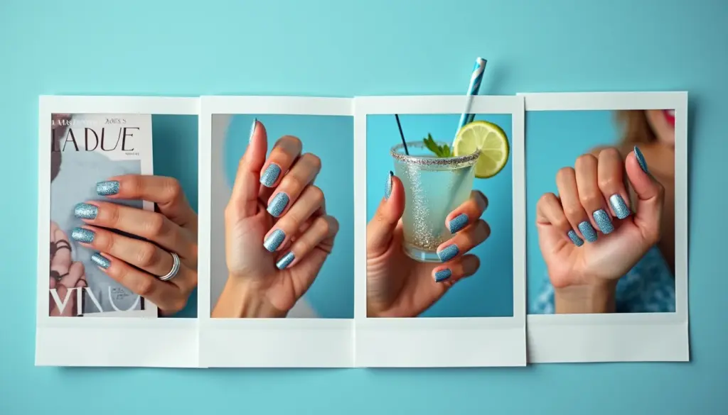 59 Ideias de Unha Azul Decorada com Glitter para Arrasar