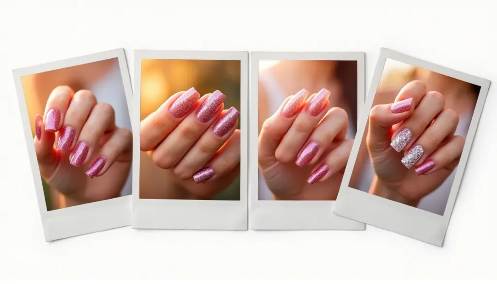 57 Ideias de Unha em Gel Rosa Pink com Glitter Que São Puro Brilho