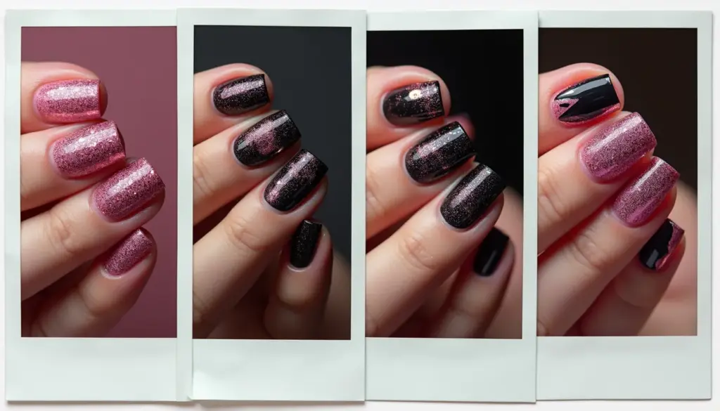 31 Ideias de Unha Preta com Glitter Rosa Que São Pura Atitude 31 Ideias de Unha Preta com Glitter Rosa Que São Pura Atitude